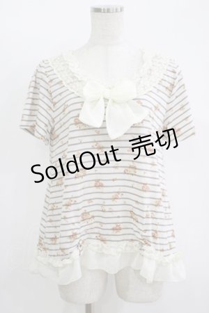 画像: axes femme / シフォンリボントップス M オフ/ベージュボーダー H-25-11-11-045-AX-TO-NS-ZH