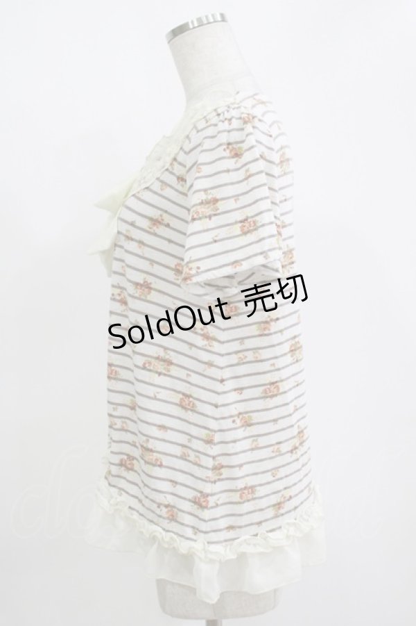 画像2: axes femme / シフォンリボントップス M オフ/ベージュボーダー H-25-11-11-045-AX-TO-NS-ZH (2)