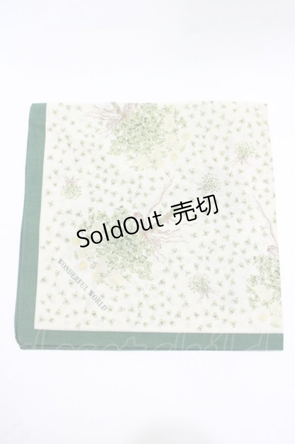 画像2: WONDERFUL WORLD / ノベルティハンカチ  グリーン/オフ H-25-11-11-065-LO-ZA-NS-ZH (2)