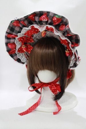 画像: Dream Lolita（海外ロリータブランド） / Strawberry Cream ボンネット  ブラック H-25-11-11-069-PU-AC-NS-ZH