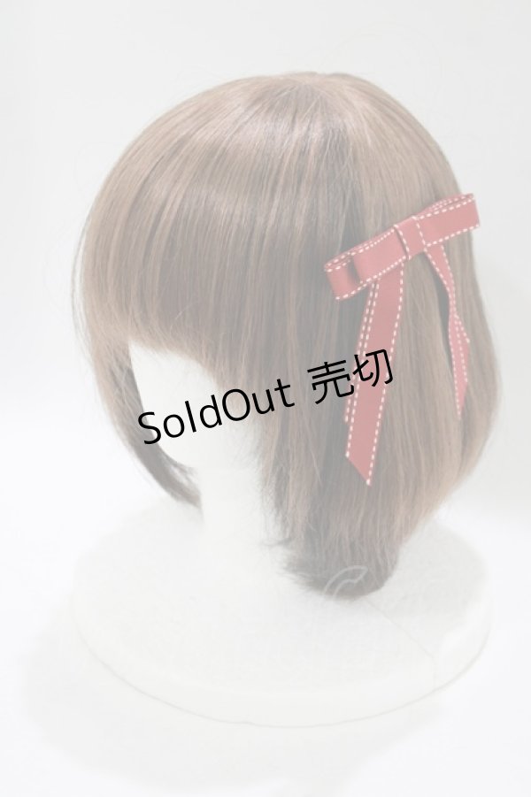 画像1: Fi.n.t / ステッチリボンバレッタ  RED H-25-11-11-079-CA-AC-NS-ZH (1)