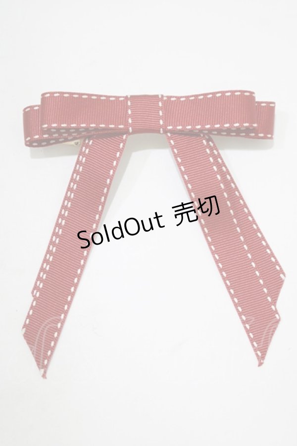 画像2: Fi.n.t / ステッチリボンバレッタ  RED H-25-11-11-079-CA-AC-NS-ZH (2)