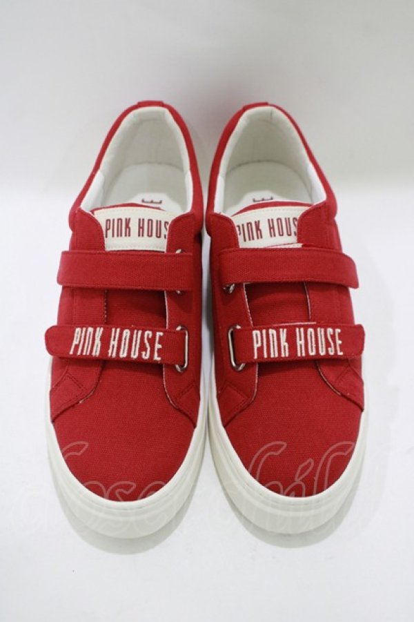 画像1: PINK HOUSE / ピンクハウスロゴ刺繍ベルクロスニーカー 4（L/24.5cm) レッド H-25-11-11-080-LO-SH-NS-ZH (1)