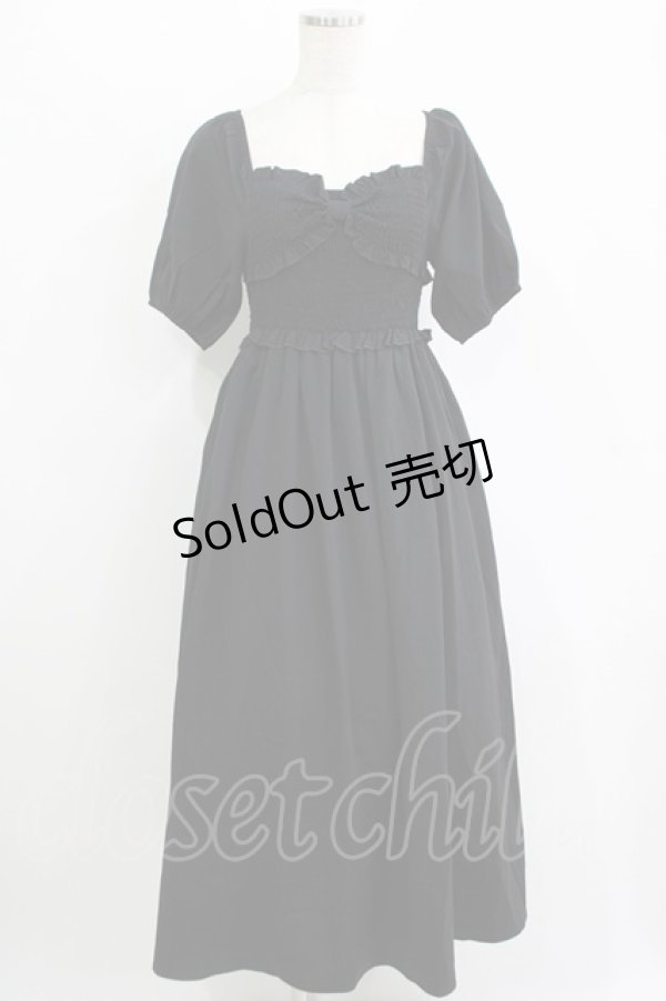 画像1: Dear My Love / 胸元リボンシャーリングワンピース M ブラック H-25-11-11-010-EL-OP-NS-ZH (1)