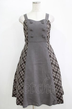 画像: Fi.n.t / サイドチェックダブル釦ジャンパースカート Free GRAY H-25-11-11-017-CA-OP-NS-ZH