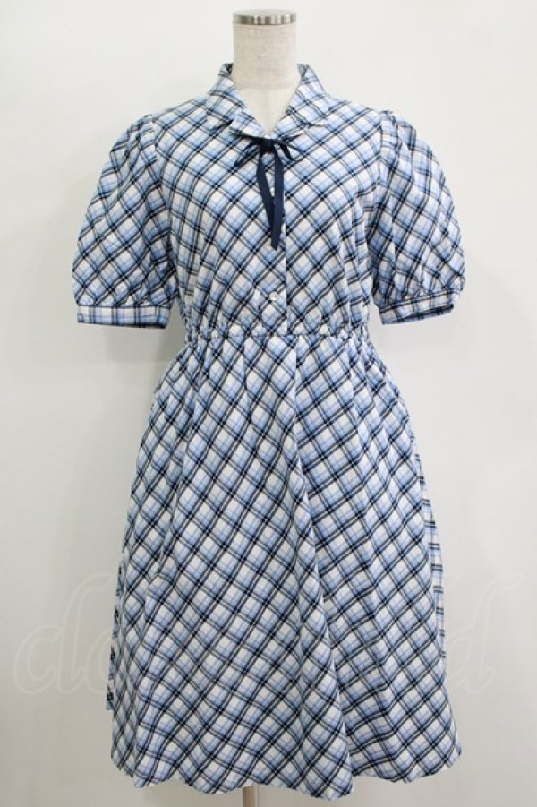 画像1: Fi.n.t / リボンタイ付き開衿チェックワンピース Free BLUE H-25-11-11-018-CA-OP-NS-ZH (1)