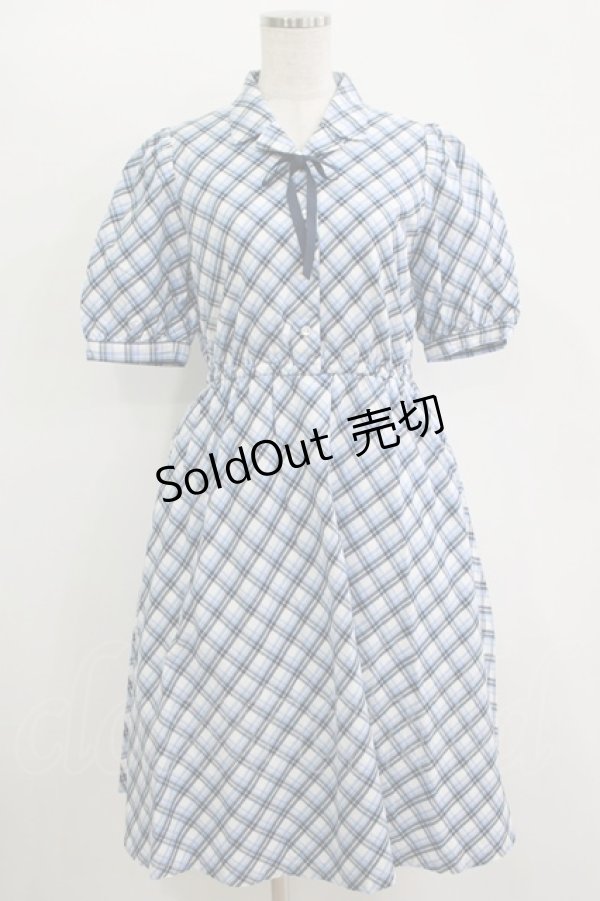画像1: Fi.n.t / リボンタイ付き開衿チェックワンピース Free BLUE H-25-11-11-018-CA-OP-NS-ZH (1)