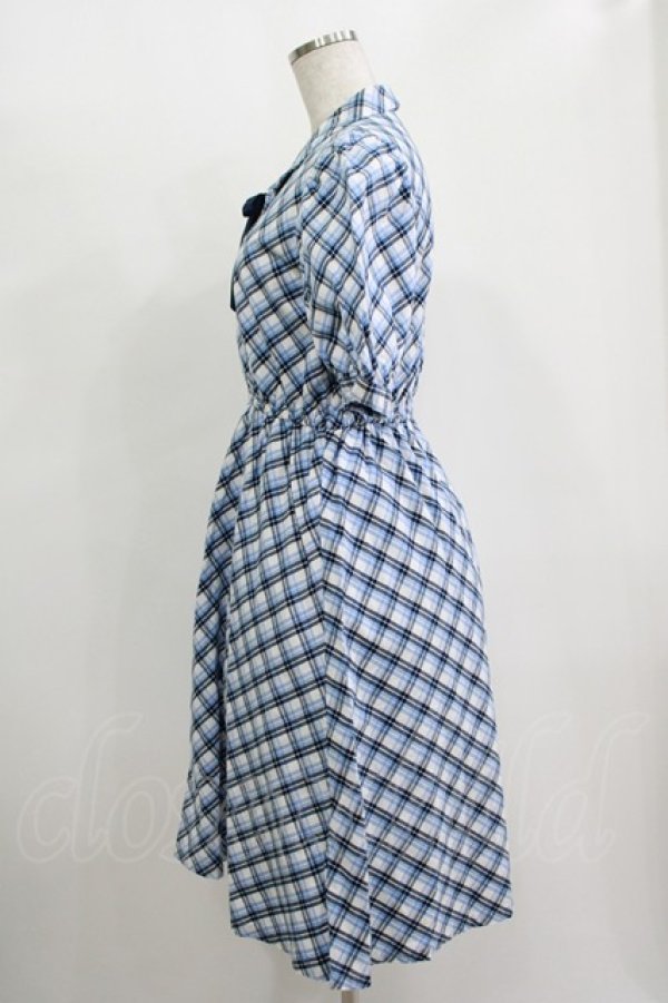 画像2: Fi.n.t / リボンタイ付き開衿チェックワンピース Free BLUE H-25-11-11-018-CA-OP-NS-ZH (2)
