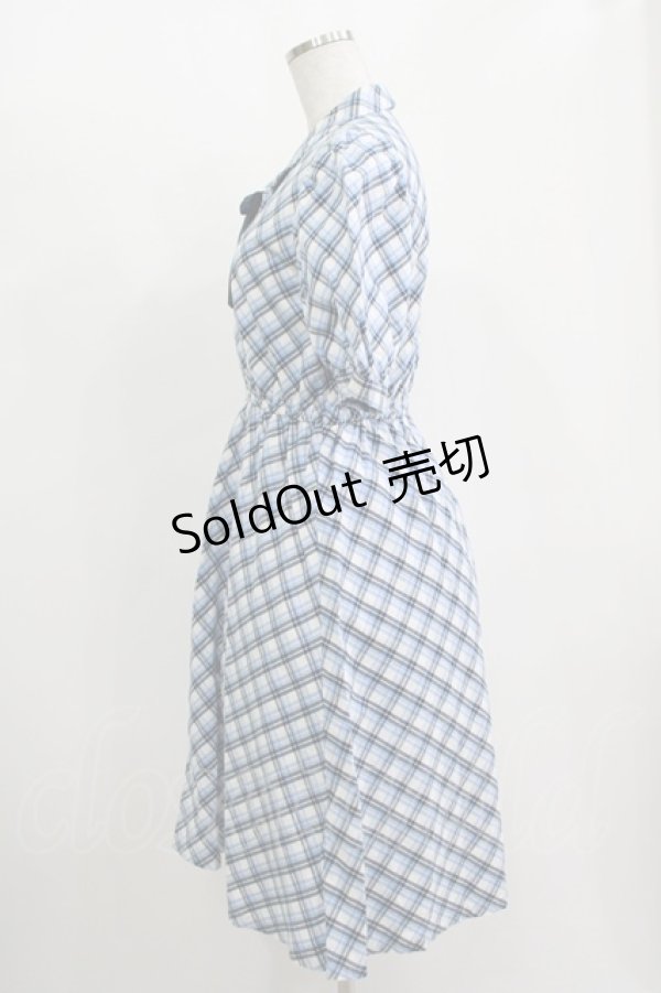 画像2: Fi.n.t / リボンタイ付き開衿チェックワンピース Free BLUE H-25-11-11-018-CA-OP-NS-ZH (2)