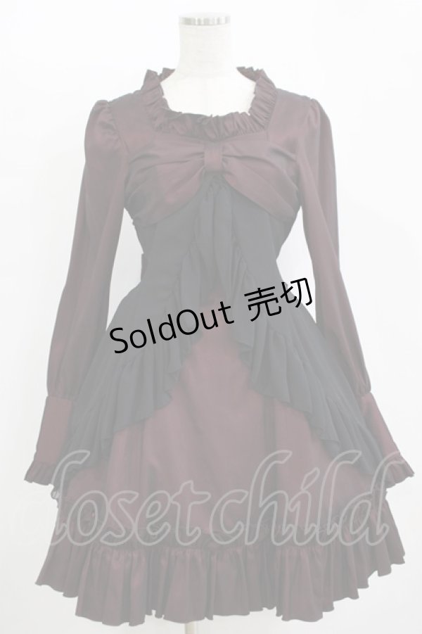 画像1: LAPIN AGILL / リボンフリルワンピース  ボルドー H-25-11-12-001-EL-OP-KB-ZH (1)