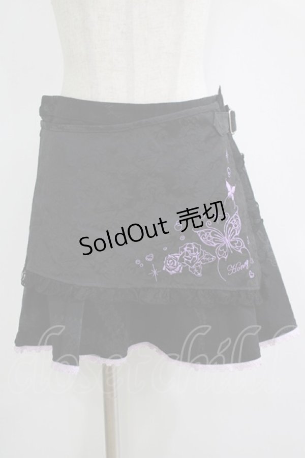 画像1: HONEY / 刺繍ジャガードラップ風スカート  ブラック H-25-11-12-032-HN-SK-KB-ZH (1)