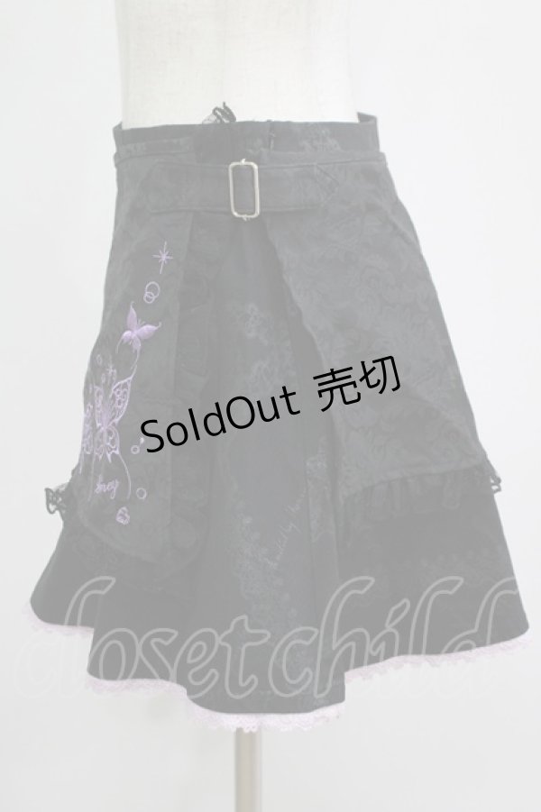 画像2: HONEY / 刺繍ジャガードラップ風スカート  ブラック H-25-11-12-032-HN-SK-KB-ZH (2)