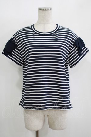 画像: Jane Marple Dans Le Salon / マリンボーダーとリボンスリーブのプルオーバー  ネイビー H-25-11-12-038-JM-TO-KB-ZH