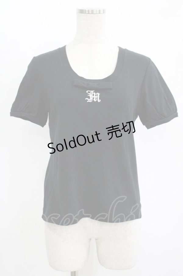 画像1: Jane Marple / ロゴ刺繍リボンカットソー  黒 H-25-11-12-040-JM-TO-KB-ZT369 (1)