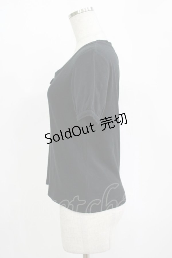 画像2: Jane Marple / ロゴ刺繍リボンカットソー  黒 H-25-11-12-040-JM-TO-KB-ZT369 (2)