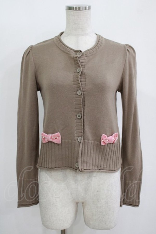 画像1: Shirley Temple / ベルベットリボンカーディガン 160 ブラウン H-25-11-12-044-ET-TO-KB-ZH (1)