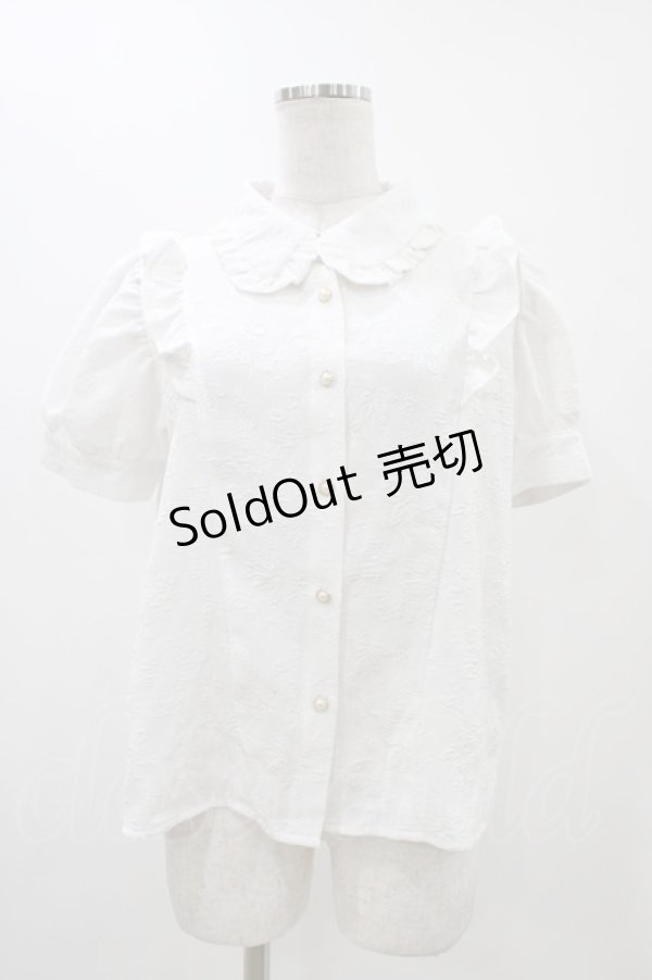 画像1: axes femme POETIQUE / バラふくれジャガード半袖ブラウス M オフ H-25-11-12-1050-AX-BL-NS-ZH (1)