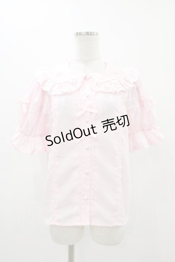 画像1: Chalmiere / トーションレース丸襟半袖ブラウス M ピンク H-25-11-12-1053-0-BL-NS-ZH (1)