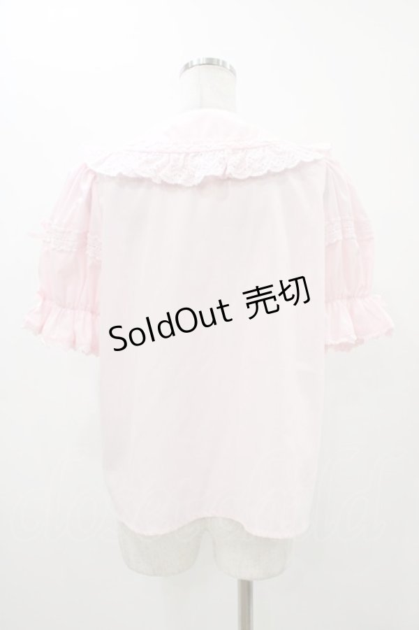 画像2: Chalmiere / トーションレース丸襟半袖ブラウス M ピンク H-25-11-12-1053-0-BL-NS-ZH (2)