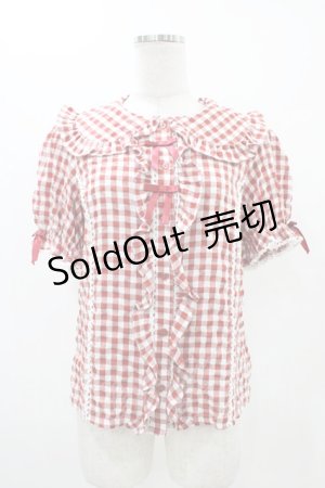 画像: axes femme kawaii / ギンガムチェック半袖ブラウス M レッド H-25-11-12-1054-AX-BL-NS-ZH