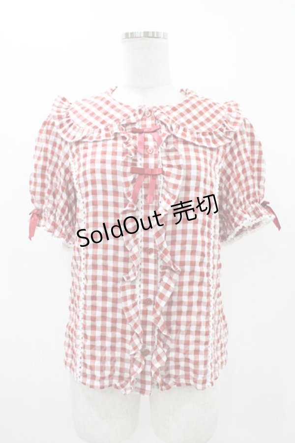 画像1: axes femme kawaii / ギンガムチェック半袖ブラウス M レッド H-25-11-12-1054-AX-BL-NS-ZH (1)