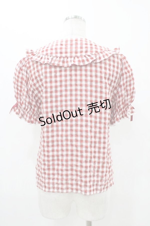 画像2: axes femme kawaii / ギンガムチェック半袖ブラウス M レッド H-25-11-12-1054-AX-BL-NS-ZH (2)