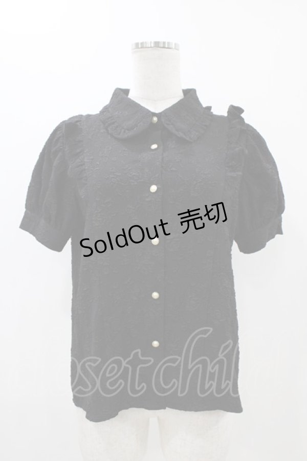 画像1: axes femme POETIQUE / バラふくれジャガード半袖ブラウス M ブラック H-25-11-12-1058-AX-BL-NS-ZH (1)