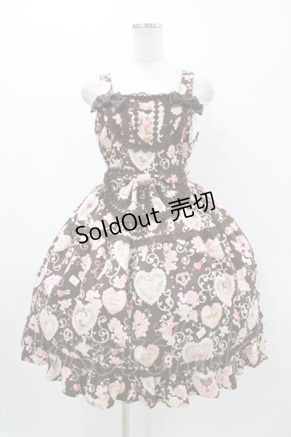 画像1: BABY,THE STARS SHINE BRIGHT / ハートマーブルチョコレートとシュガーコーテッドクッキー柄ティアードジャンパースカート M ブラウン H-25-11-12-1029-BA-OP-NS-ZH (1)