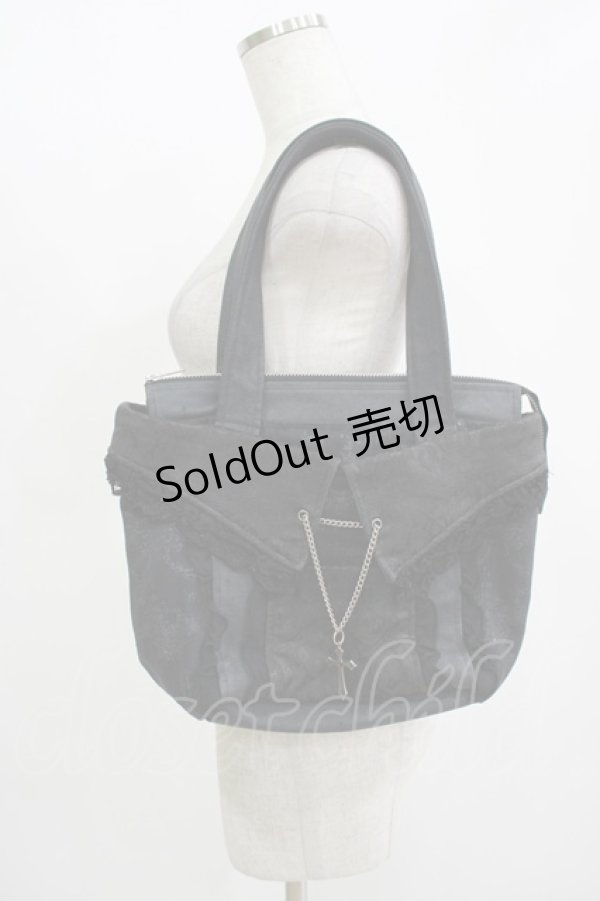 画像1: h.naoto Blood / クロスチャーム付ジャガード切替バッグ  ブラック H-25-11-12-056-HN-BG-KB-ZH (1)