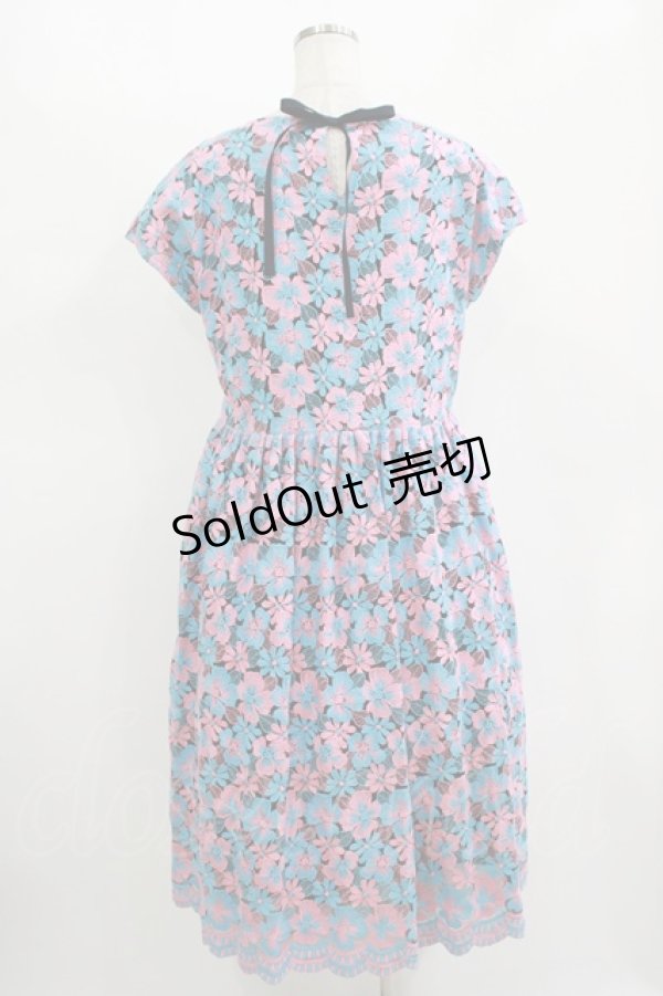 画像3: Jane Marple Dans Le Salon / Flower embroideryタブリエドレス  Sky blue×Pink H-25-11-12-014-JM-OP-KB-ZH (3)