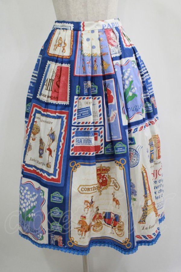 画像1: Jane Marple / Les merveilles de Parisミディスカート  フレンチブルー H-25-11-12-017-JM-SK-KB-ZH (1)