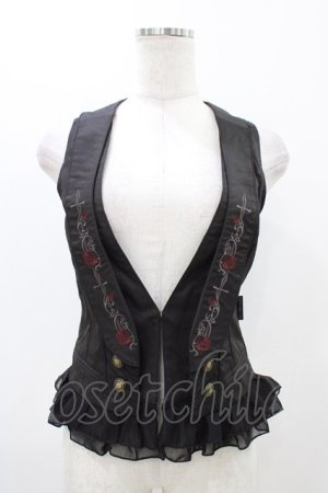 画像: Ozz oneste / 薔薇刺繍フリルベスト  黒 H-25-11-13-039-OO-TO-KB-ZH