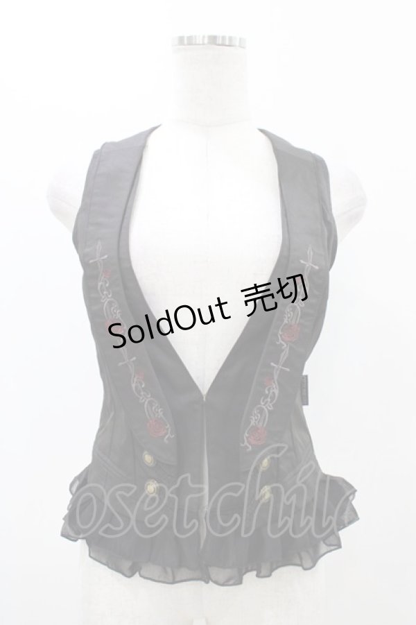 画像1: Ozz oneste / 薔薇刺繍フリルベスト  黒 H-25-11-13-039-OO-TO-KB-ZH (1)