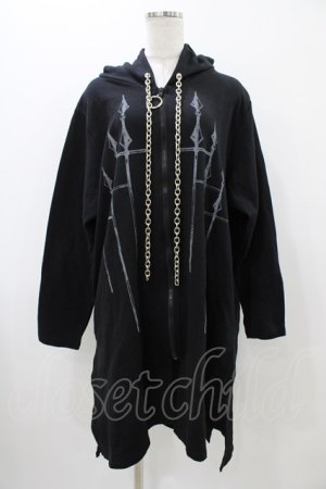 画像: SEX POT ReVeNGe / チェーンフードプリントロングパーカー  ブラック H-25-11-13-043-SP-TO-KB-ZH