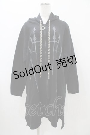 画像: SEX POT ReVeNGe / チェーンフードプリントロングパーカー  ブラック H-25-11-13-043-SP-TO-KB-ZH