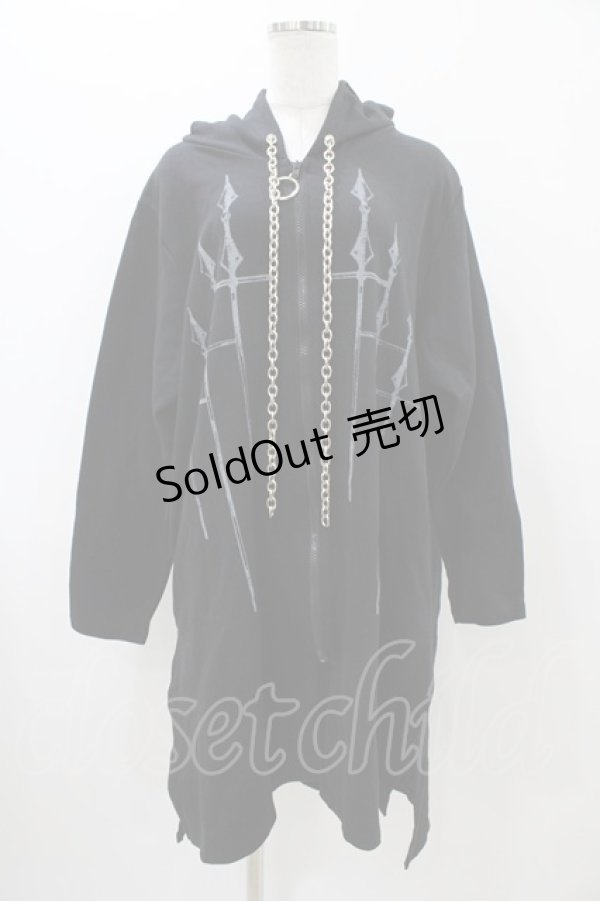 画像1: SEX POT ReVeNGe / チェーンフードプリントロングパーカー  ブラック H-25-11-13-043-SP-TO-KB-ZH (1)