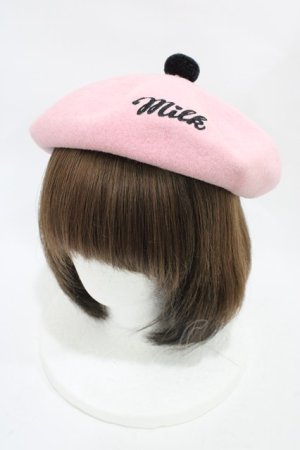 画像: MILK / ロゴベレー  ピンク×ブラック H-25-11-13-005-ML-AC-KB-ZH