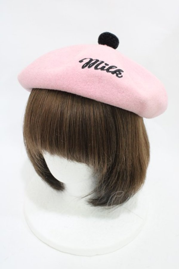 画像1: MILK / ロゴベレー  ピンク×ブラック H-25-11-13-005-ML-AC-KB-ZH (1)