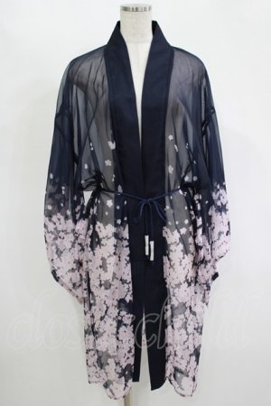 画像: axes femme kawaii / 桜柄シアー着物風羽織 M ネイビー H-25-11-13-1036-AX-TO-NS-ZH