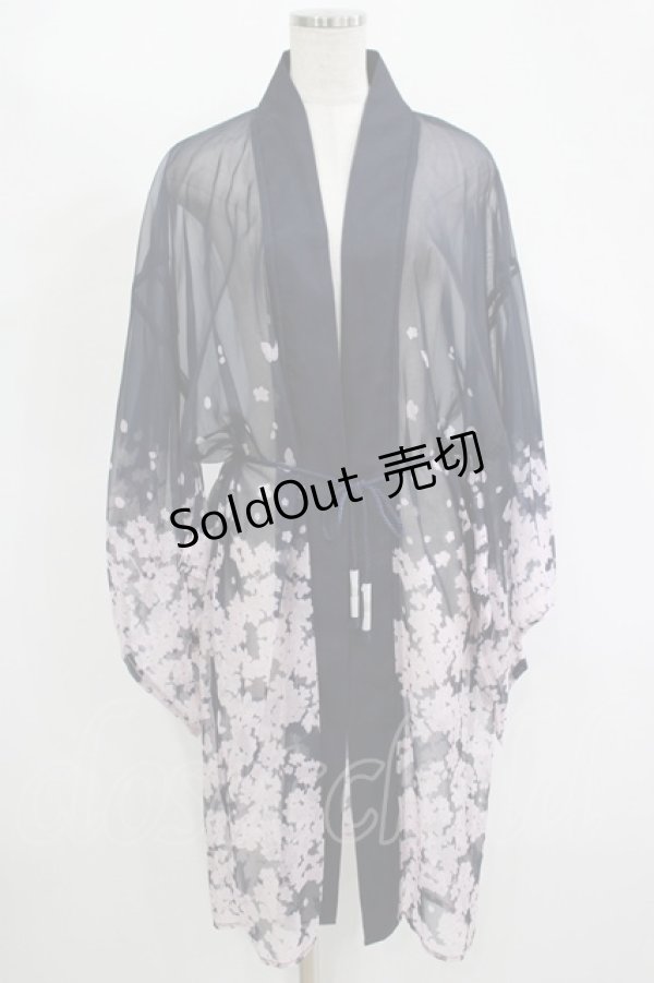 画像1: axes femme kawaii / 桜柄シアー着物風羽織 M ネイビー H-25-11-13-1036-AX-TO-NS-ZH (1)