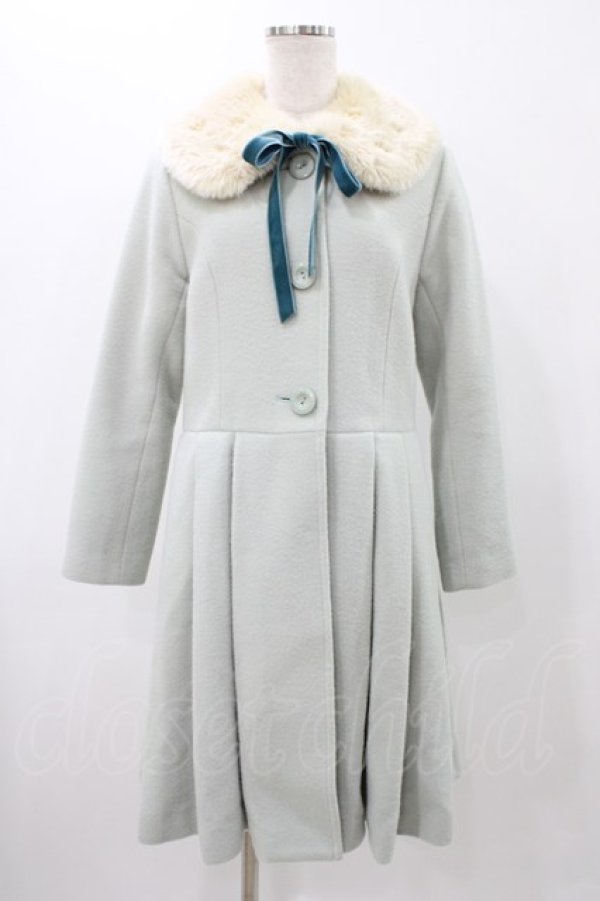 画像1: Leur Getter / フラワーレースファー衿付コート M ミント H-25-11-13-014-LU-CO-KB-ZH (1)