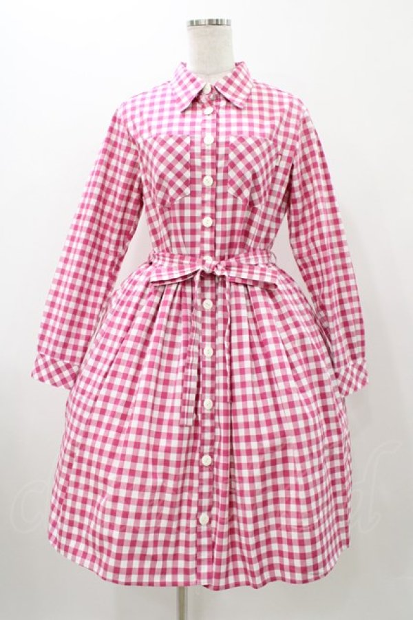 画像1: MILK / ギンガムロングワンピース  ピンク H-25-11-13-018-ML-OP-KB-ZH (1)