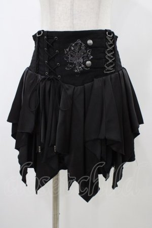 画像: Ozz oneste / 刺繍イレギュラーハイウエストスカート  ブラック H-25-11-13-034-OO-SK-KB-ZH