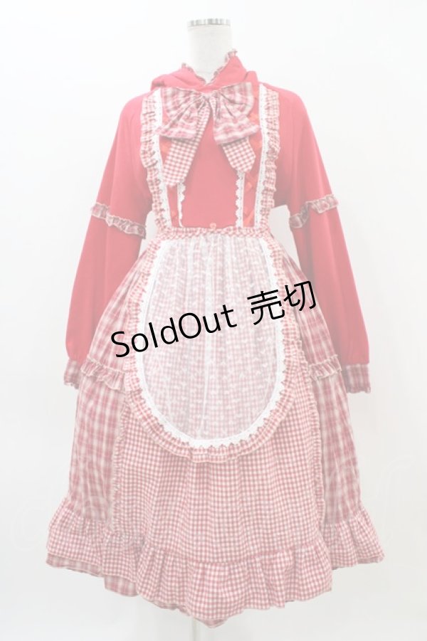 画像1: Four Daughters（海外ロリータブランド） / エプロン付きパーカーワンピース Free レッド H-25-11-14-037-0-OP-NS-ZH (1)