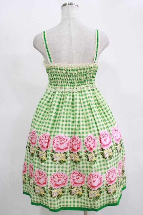 画像3: Emily Temple cute / ギンガム＆バラノースリーブワンピース  グリーン H-25-11-14-1003-ET-OP-KB-ZH (3)