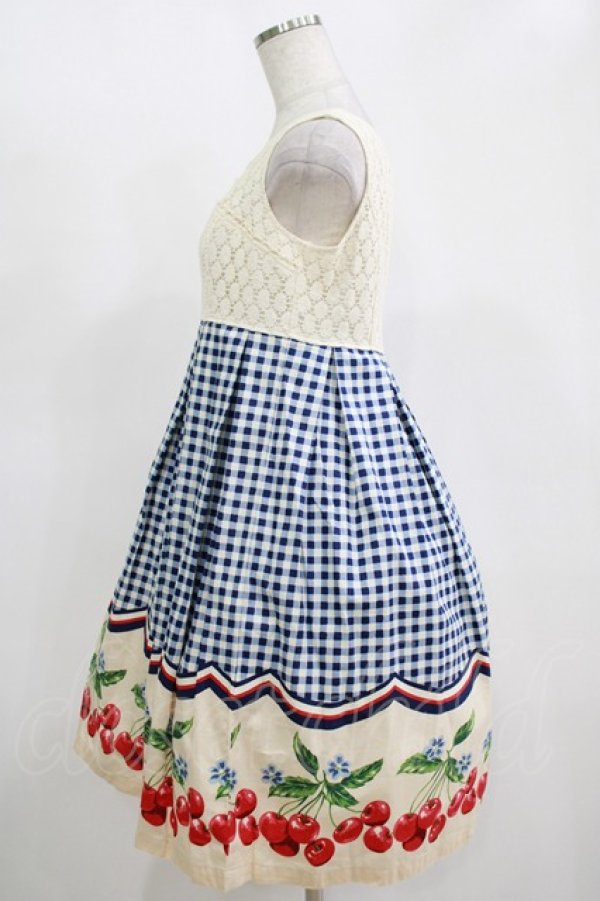 画像2: Emily Temple cute / ギンガムチェリーノースリーブワンピース  コン H-25-11-14-1004-ET-OP-KB-ZH (2)