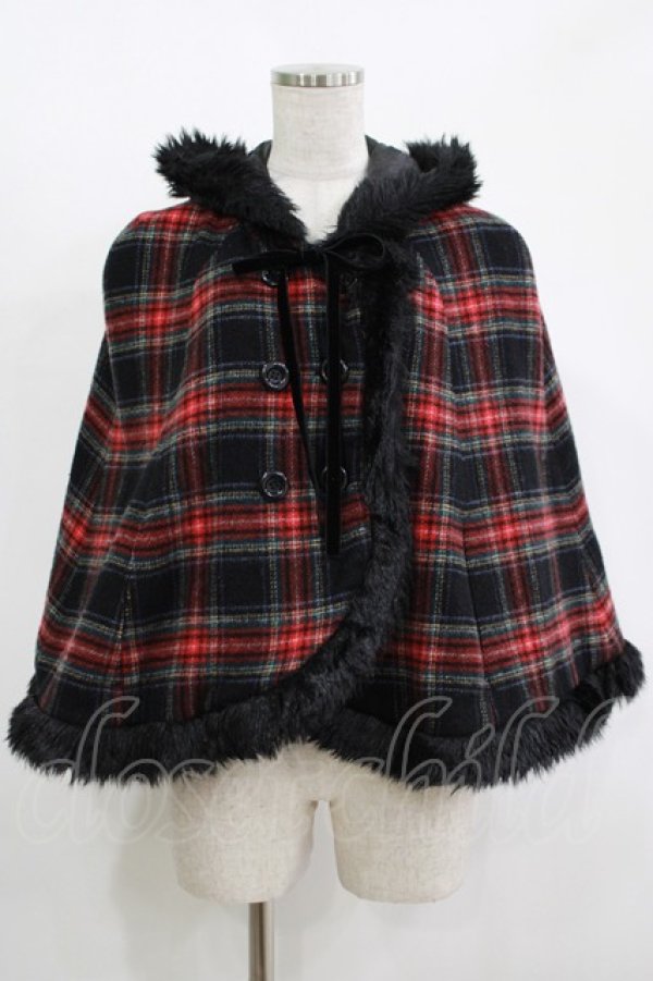 画像1: PEACE NOW / くま耳フードケープ  ブラック×チェック H-25-11-14-1015-PU-TO-KB-ZH (1)