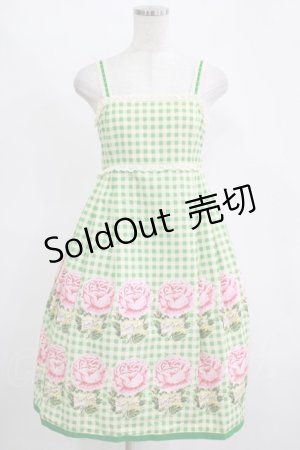 画像: Emily Temple cute / ギンガム＆バラノースリーブワンピース  グリーン H-25-11-14-1003-ET-OP-KB-ZH