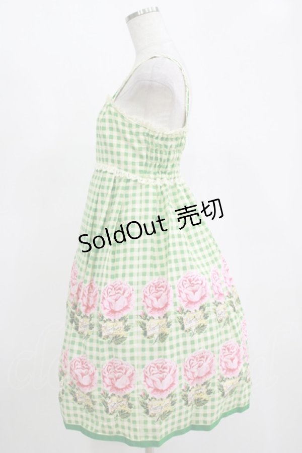 画像2: Emily Temple cute / ギンガム＆バラノースリーブワンピース  グリーン H-25-11-14-1003-ET-OP-KB-ZH (2)
