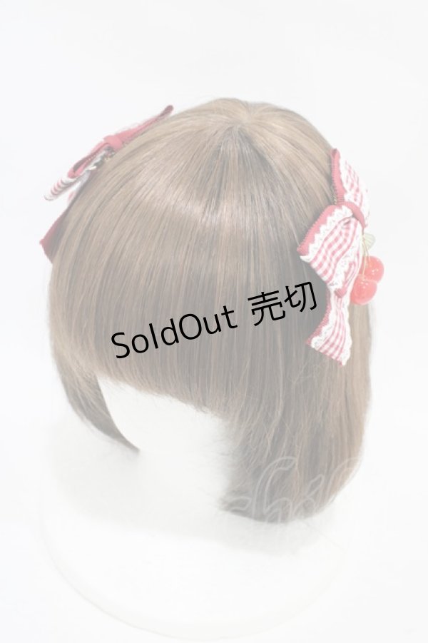 画像1: Amavel / ギンガムチェリーリボンクリップ  レッド H-25-11-14-008-CA-AC-NS-ZH (1)